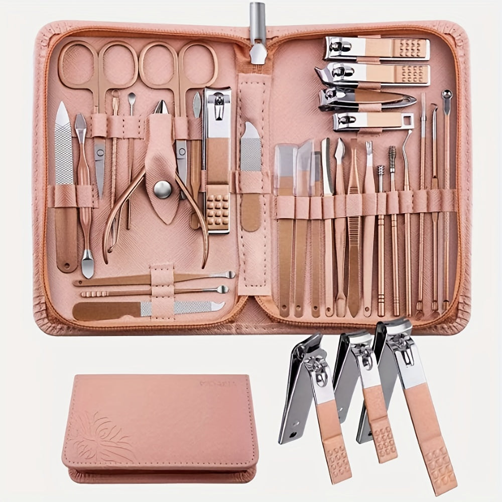 30-Piece Rose Golden Manicure Set: 30-in-1 Nail Clipper Kit With Fingernail & Toenail Clippers, Premium Stainless Steel Clippers, Nail File, Scissors, Tweezers, And Cuticle Remover - Complete Manicure And Pedicure Tools For A